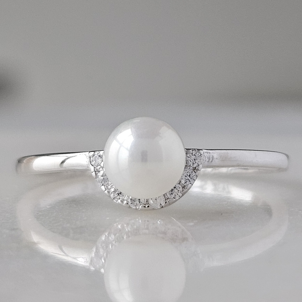 Dainty Pearl Ring, 925 Sterling Silver Charmed Aroma